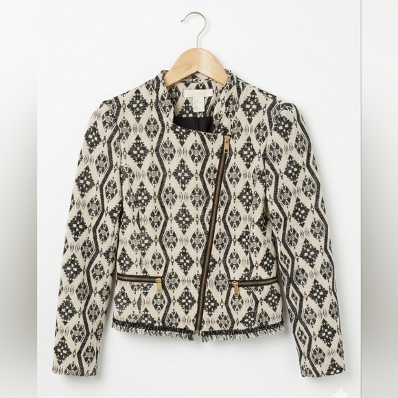H&M Jackets & Blazers - H&M Geometric Jacquard Moto Jacket - Black & White - Gold Hardware - 4